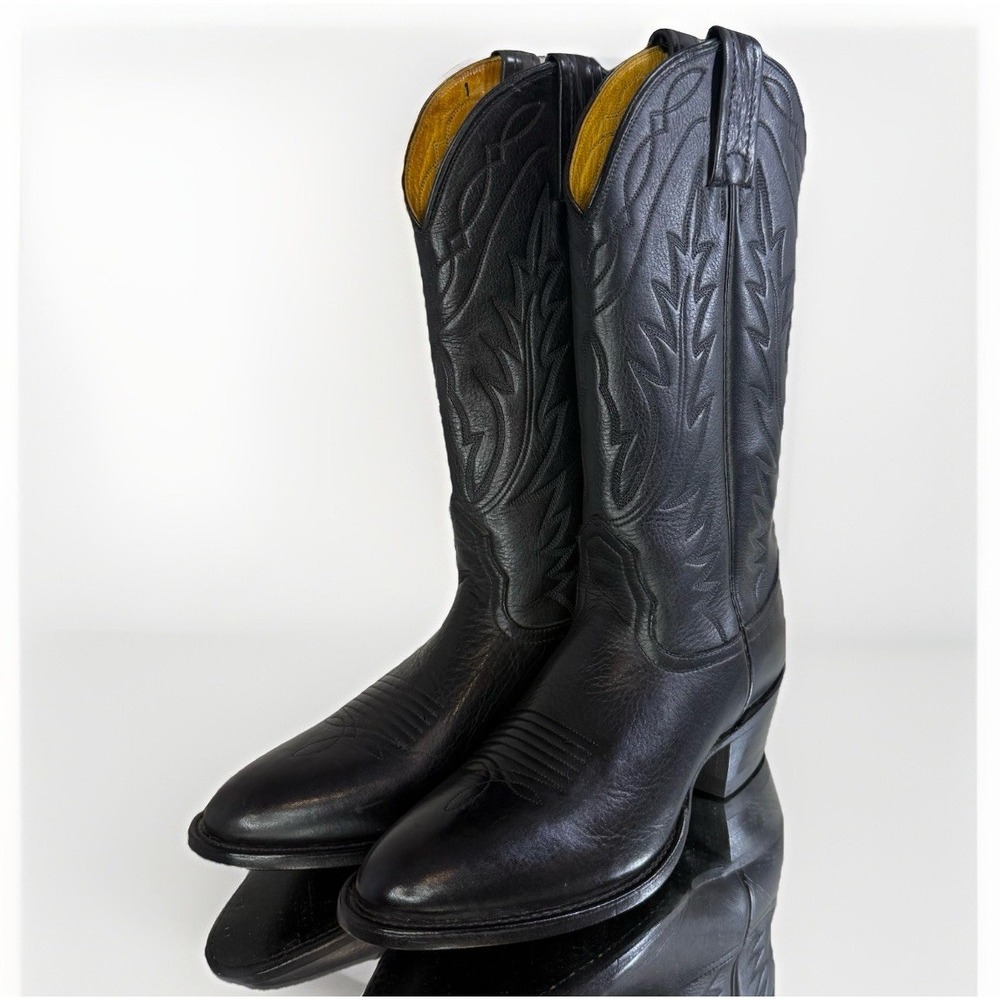 Women's NOCONA Black Leather Embroider Cowboy Boots Size 5B Made In USA Cowgirl‎